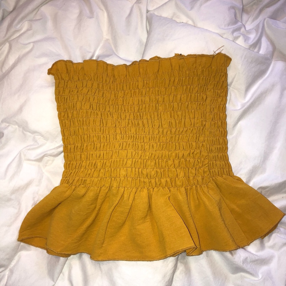 Yellow ruffled tube top